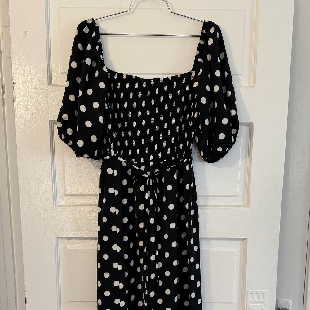 ASOS Lola May Black & White Polka Dot Shirred Ruffled Maxi Dress - sz 14
